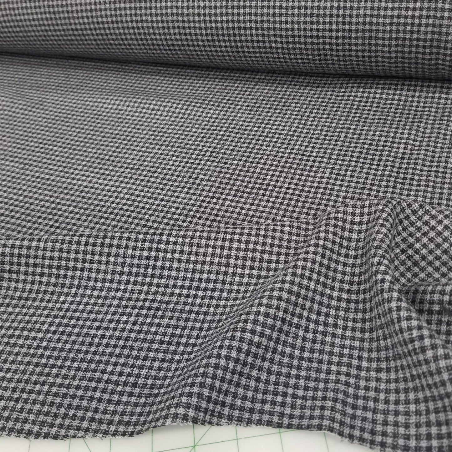 Designer Deadstock Italian Wool Blend Suiting Black and Heather Gray Small Checks Woven- by the yard