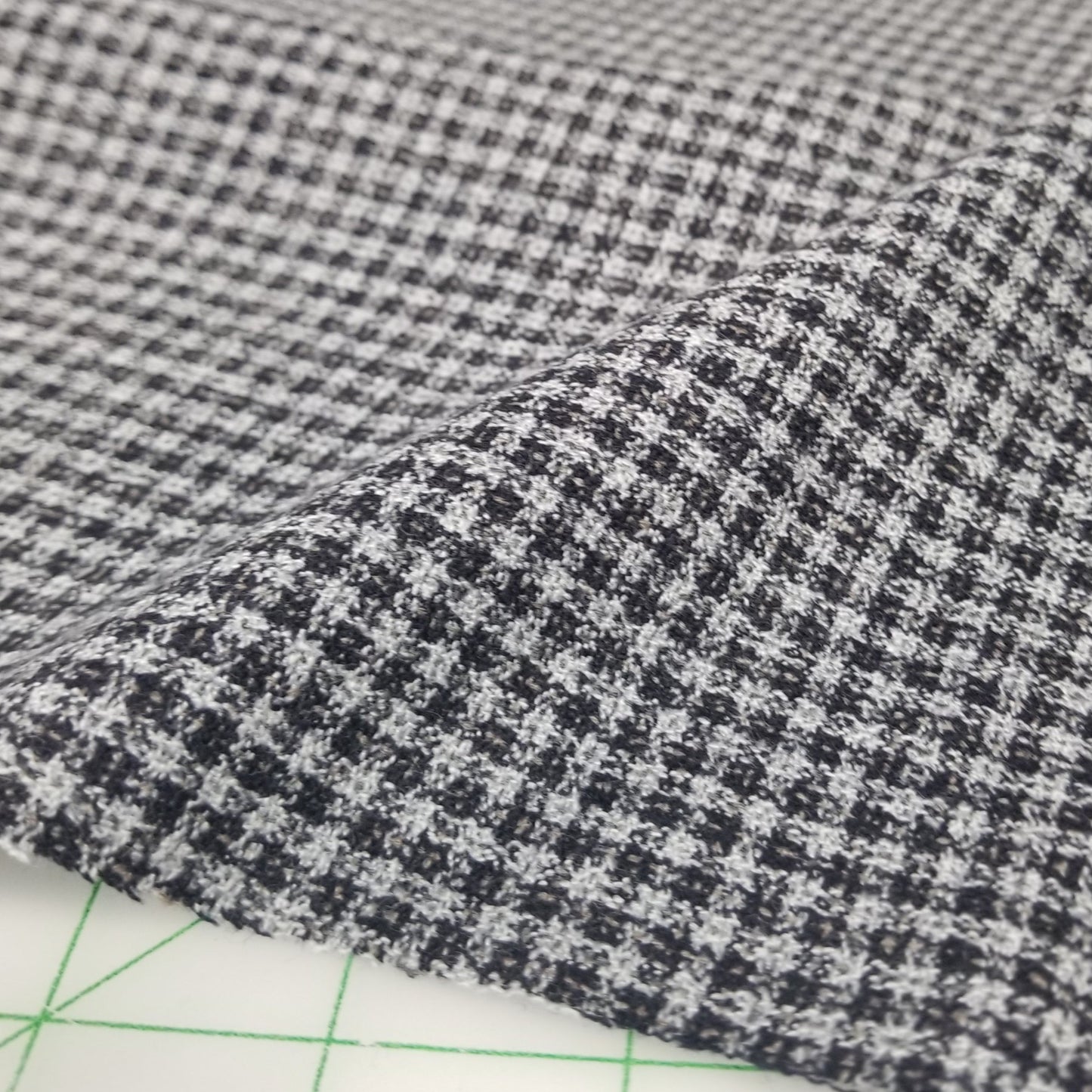 Designer Deadstock Italian Wool Blend Suiting Black and Heather Gray Small Checks Woven- by the yard