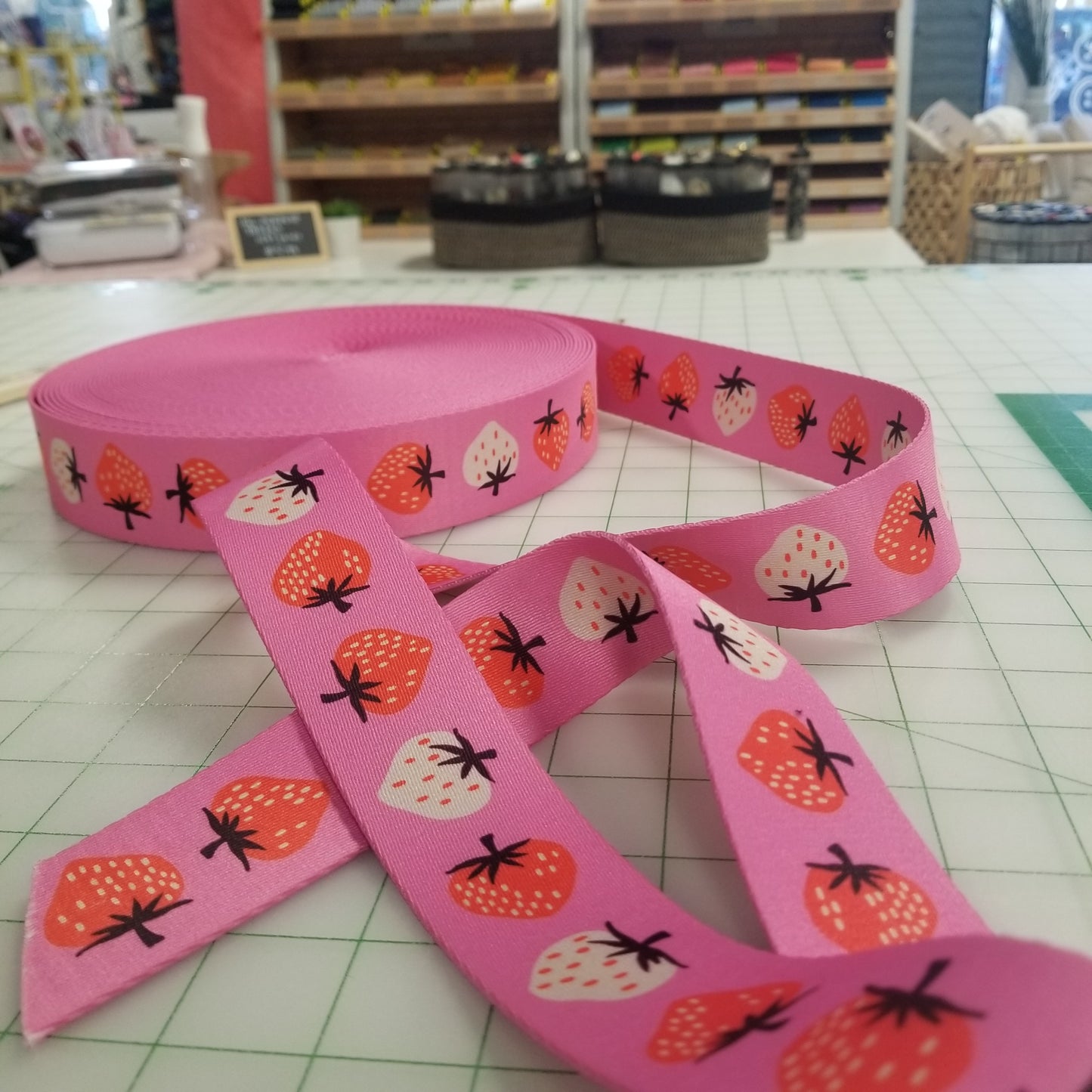 Webbing: Stitch Supply Co Strawberry Daisy 1.5 inch - by the yard