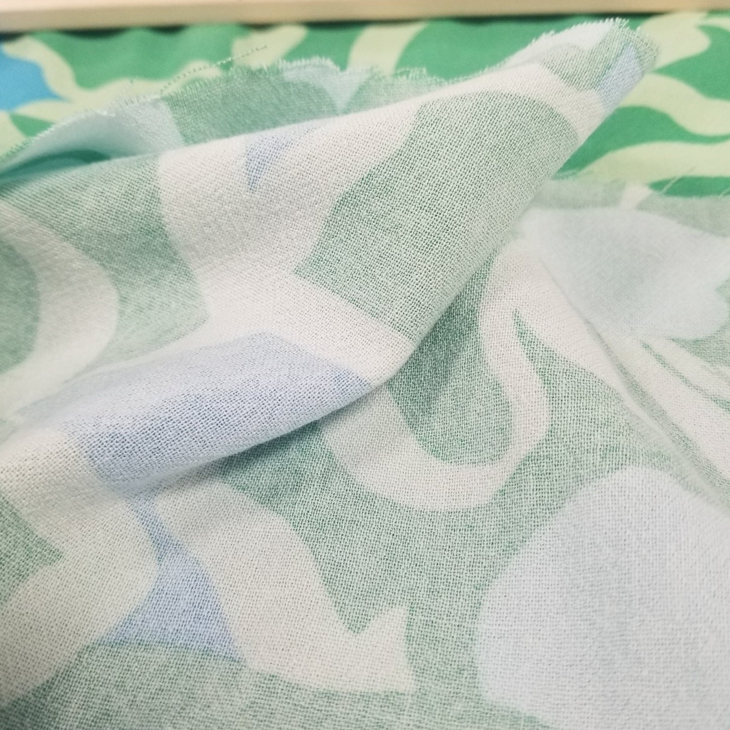 Designer LA Deadstock Rayon Crepe Resortwear Blue and Green Large Scale Florals Slight Stretch Woven- by the yard