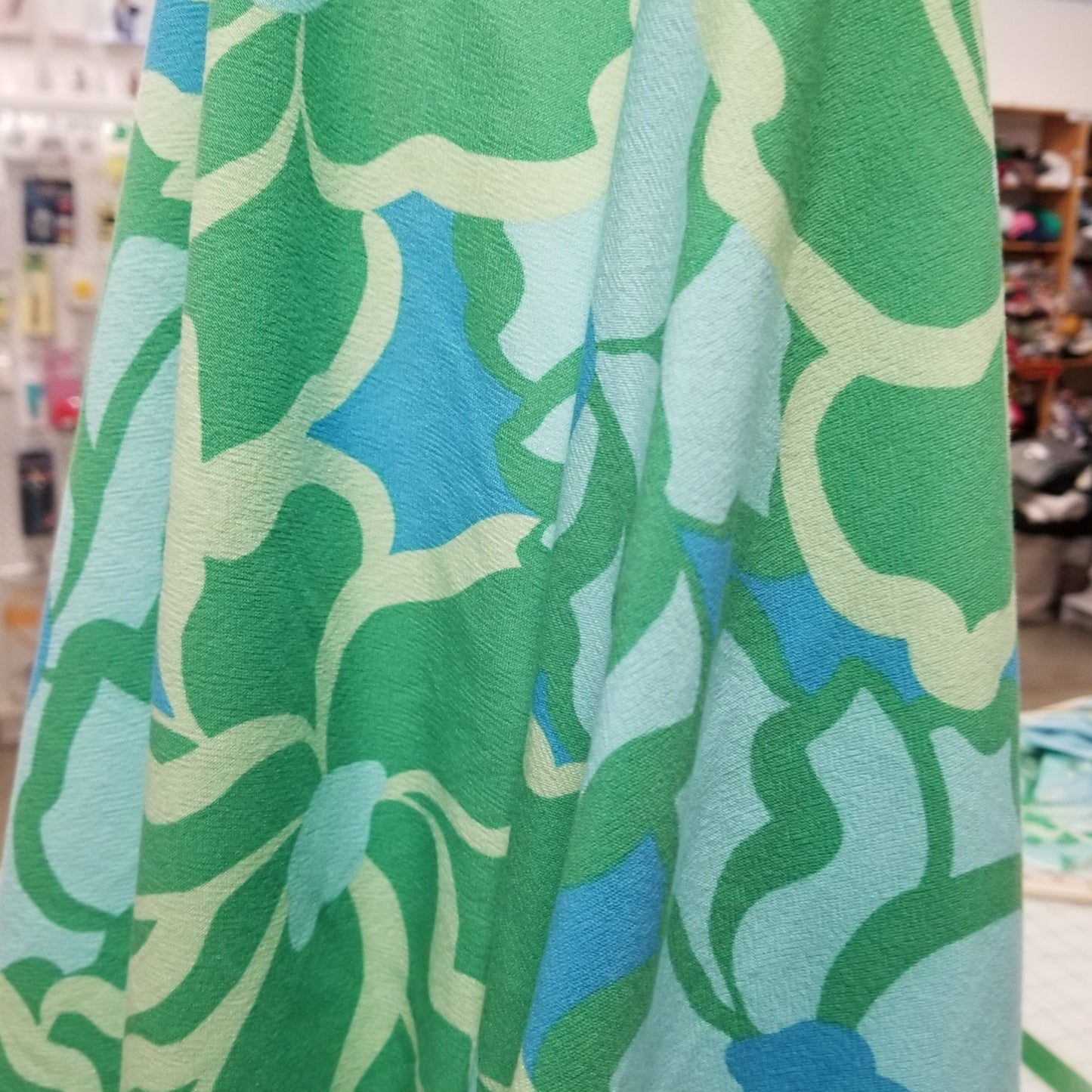 Designer LA Deadstock Rayon Crepe Resortwear Blue and Green Large Scale Florals Slight Stretch Woven- by the yard