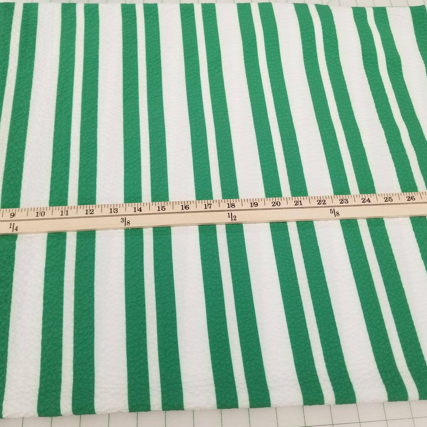 Designer LA Deadstock Textured Ivory and Multi Stripe Stretch Kelly Green Woven- by the yard