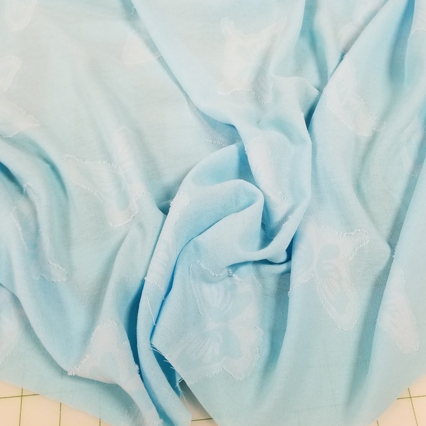 Designer LA Deadstock Faint Blue Textured Butterfly Woven- by the yard
