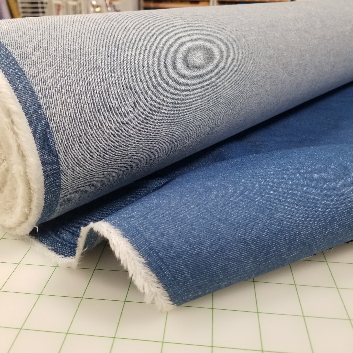 End of Bolt: 1 yard of Cone Mills Light Indigo Blue Stretch Denim Woven 10 oz- remnant