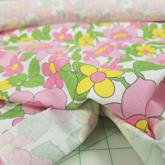 Designer Deadstock Retro Vintage Inspired Floral Soft Laundered Cotton Linen Woven-by the yard