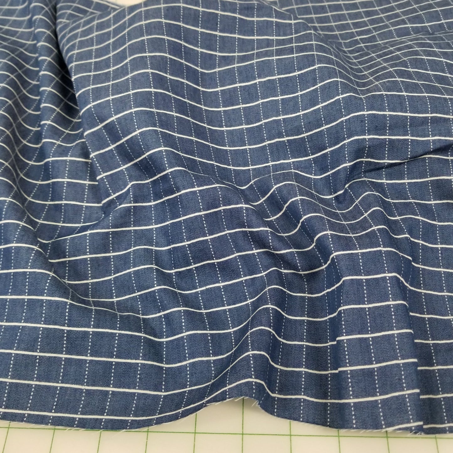 Blue fabric with white lines fashion fabric by the yard