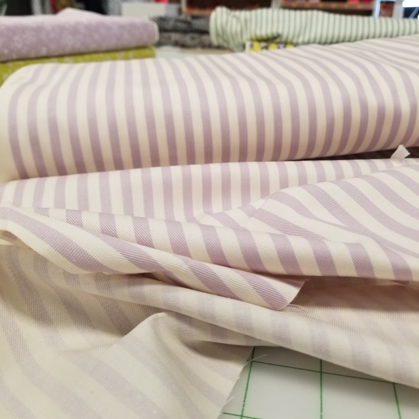 Japan Fabrics: Sevenberry Cotton Twill Vertical Stripes Lavender Woven- by the yard