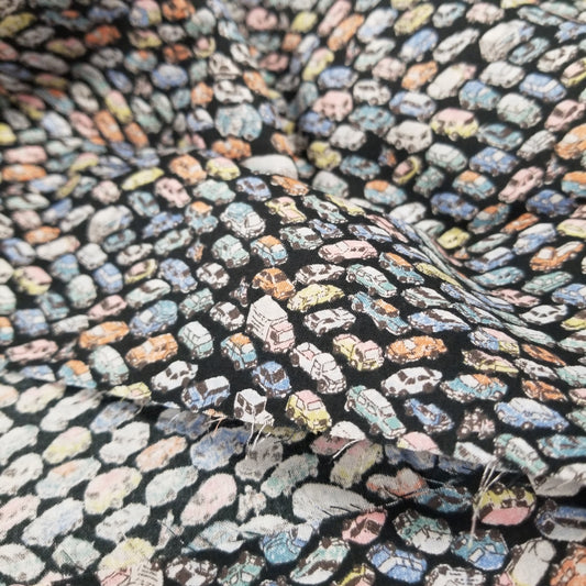 Japan Fabrics: Scattered Cars Cotton Black Lawn Hokkoh Woven-by the yard