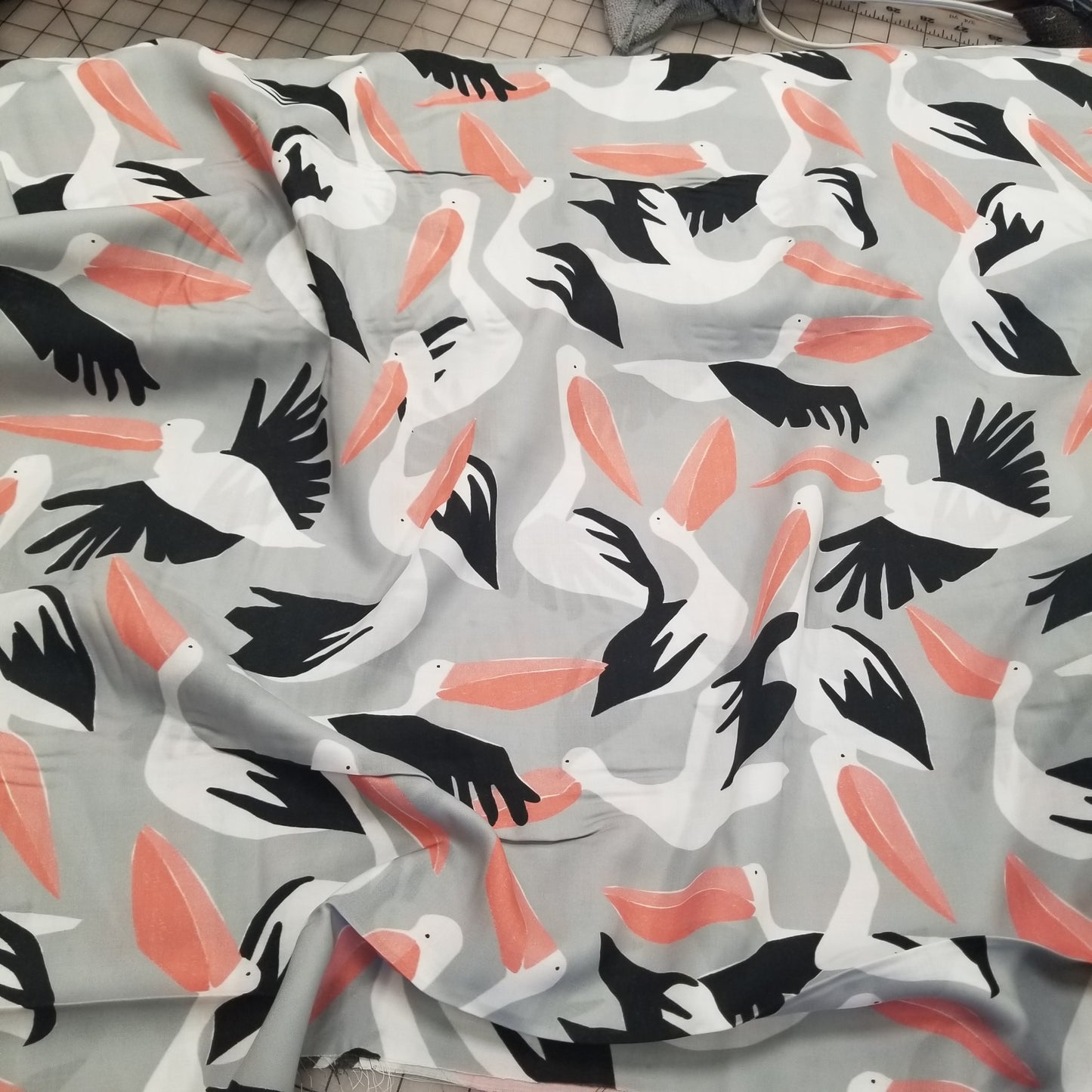 Cloud9 Fabrics: MODAL RAYON Coexisting Modal by Ophelia Pang Pelicans Challis Woven 3.10oz- by the Half Yard