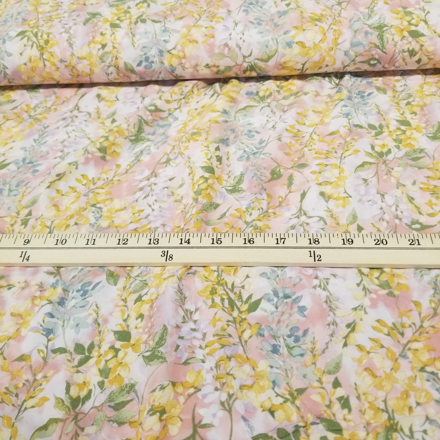 Floral fabric with a ruler for scale