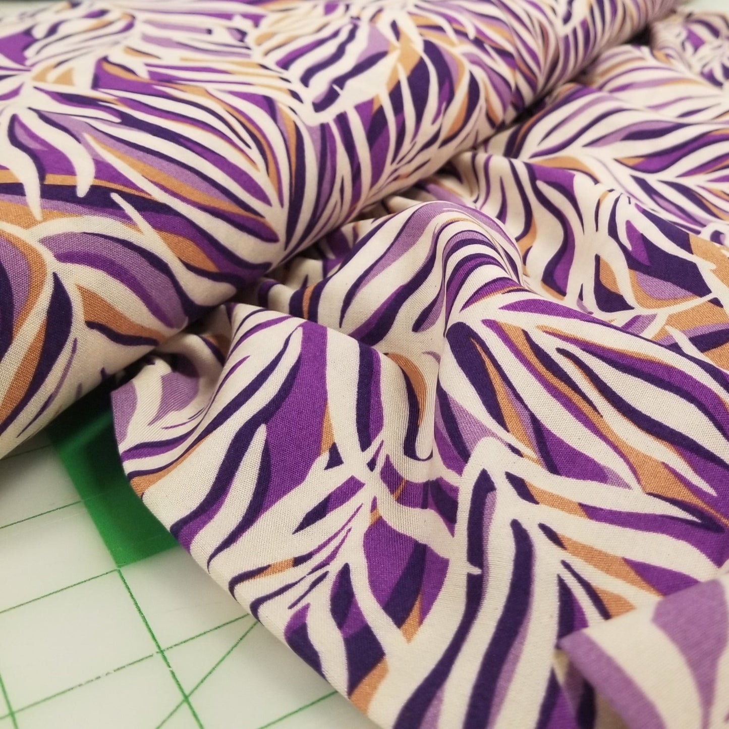 End of Bolt: 2.5 yards of Rayon Challis Abstract Foliage Purple Print Woven- remnant