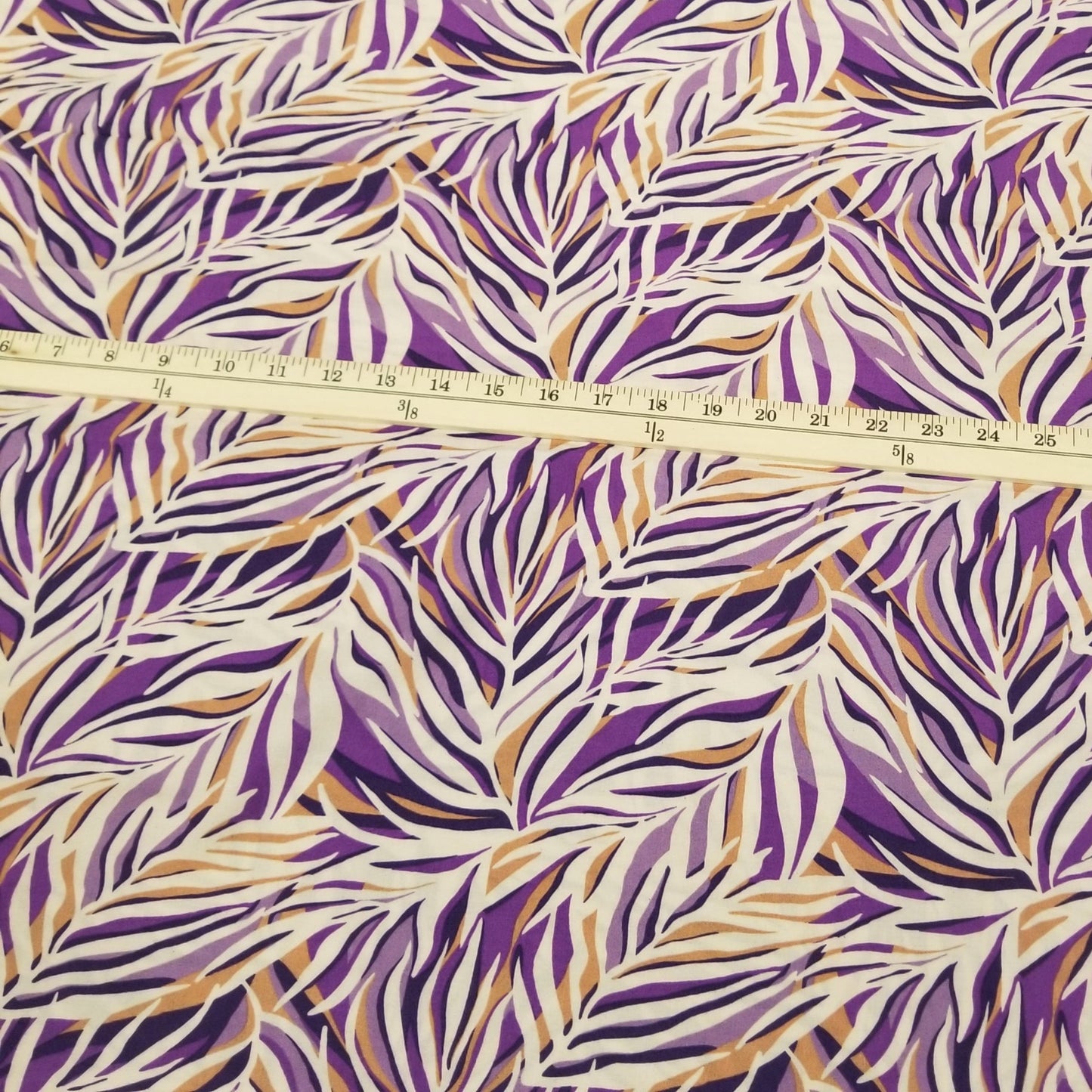 End of Bolt: 2.5 yards of Rayon Challis Abstract Foliage Purple Print Woven- remnant
