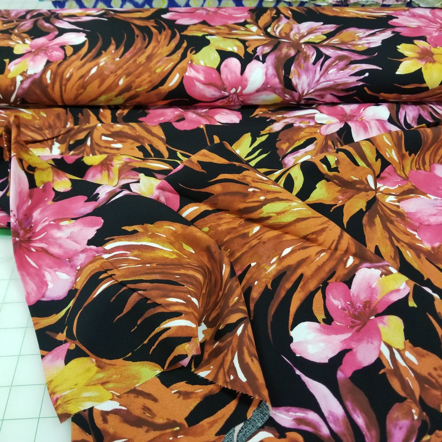 Picasso Rayon Poplin Black Havana Nights Floral- by the yard