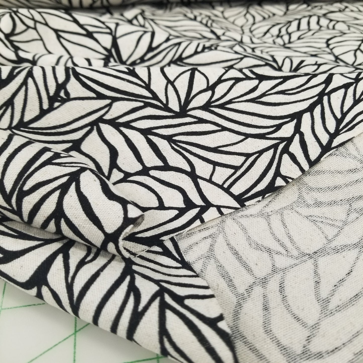 Close-up of black and white leaf-patterned fabric