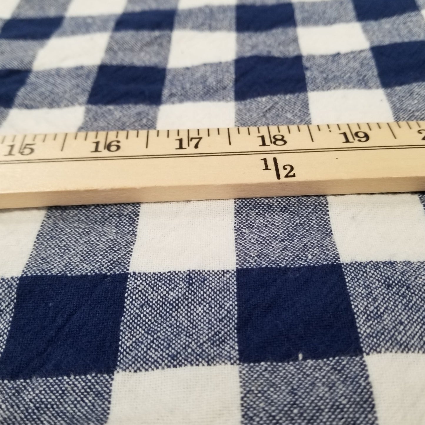 Organic Cotton Checkered Yarn Dyed Navy Large Gingham 6.34oz Textured Woven- by the yard