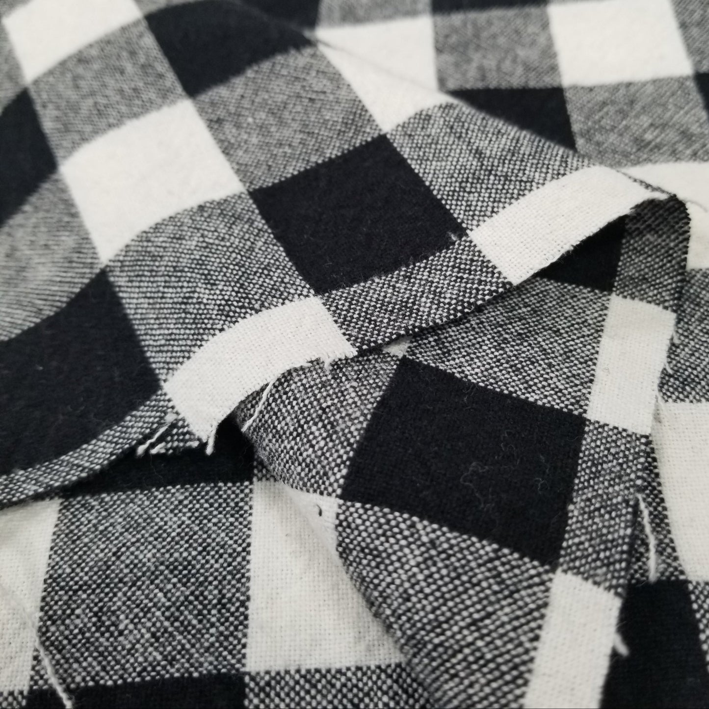 Organic Cotton Checkered Yarn Dyed Black and Ivory Large Gingham 6.34oz Textured Woven- by the yard