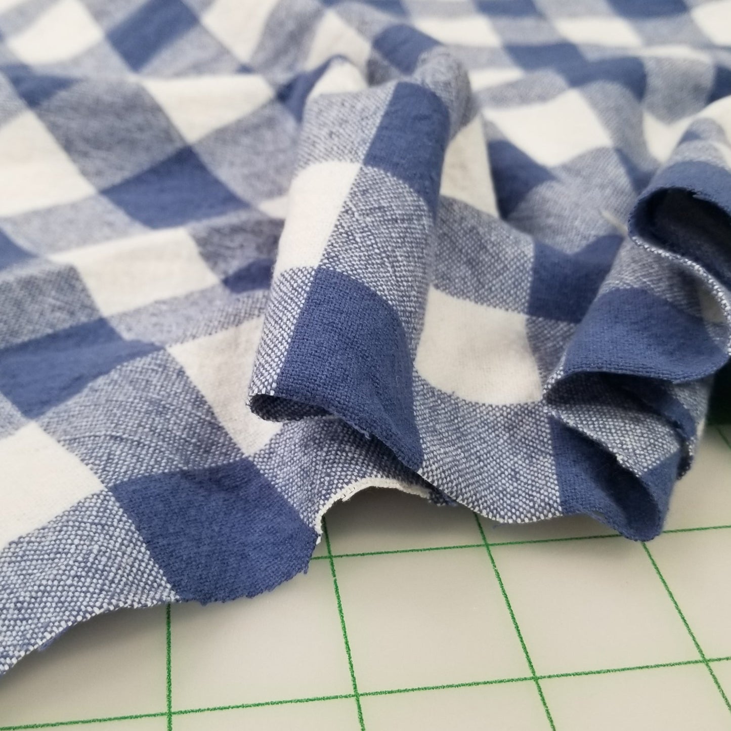 Organic Cotton Checkered Yarn Dyed Denim Blue Large Gingham 6.34oz Textured Woven- by the yard