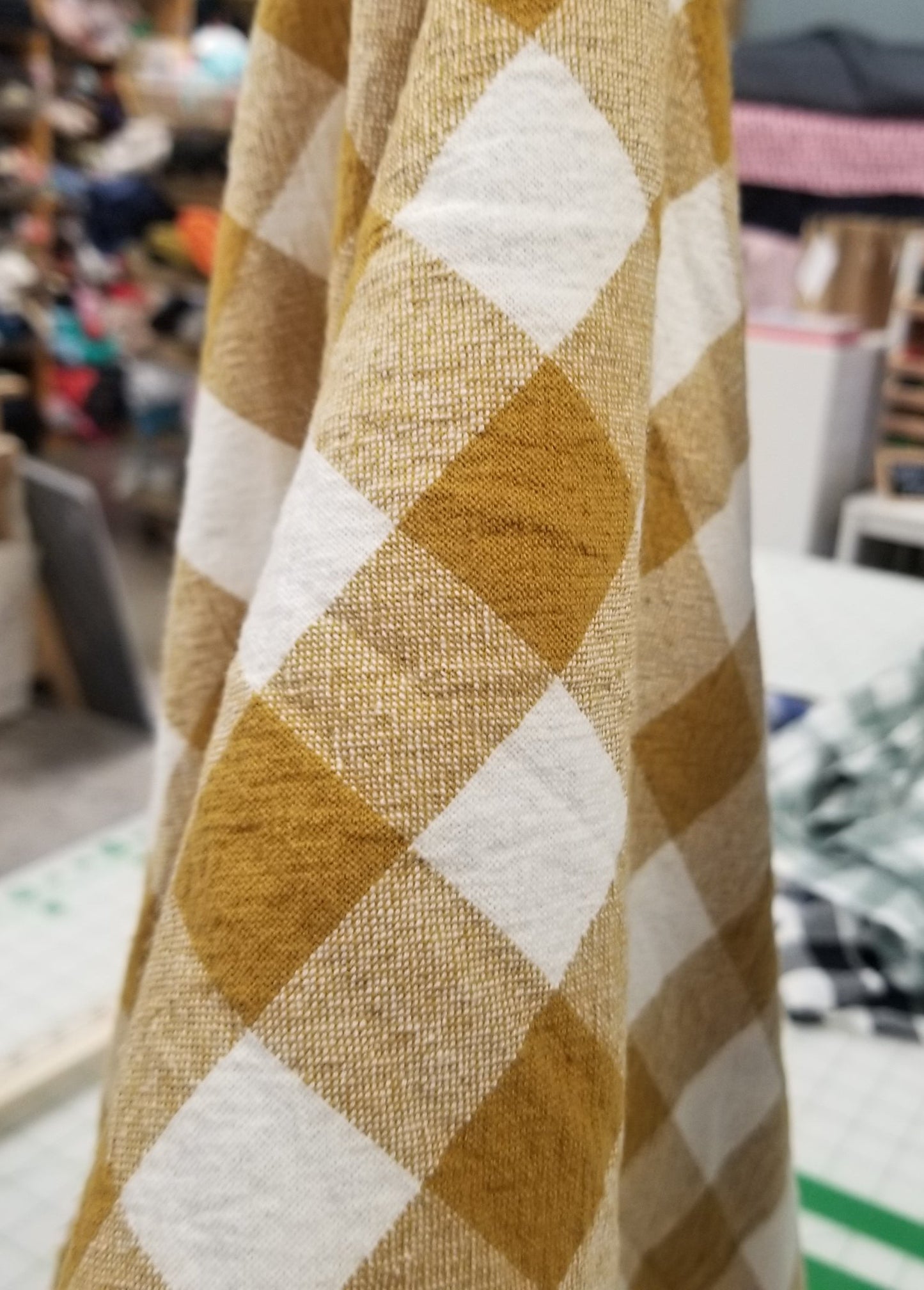 Organic Cotton Checkered Yarn Dyed Goldenrod Large Gingham 6.34oz Textured Woven- by the yard