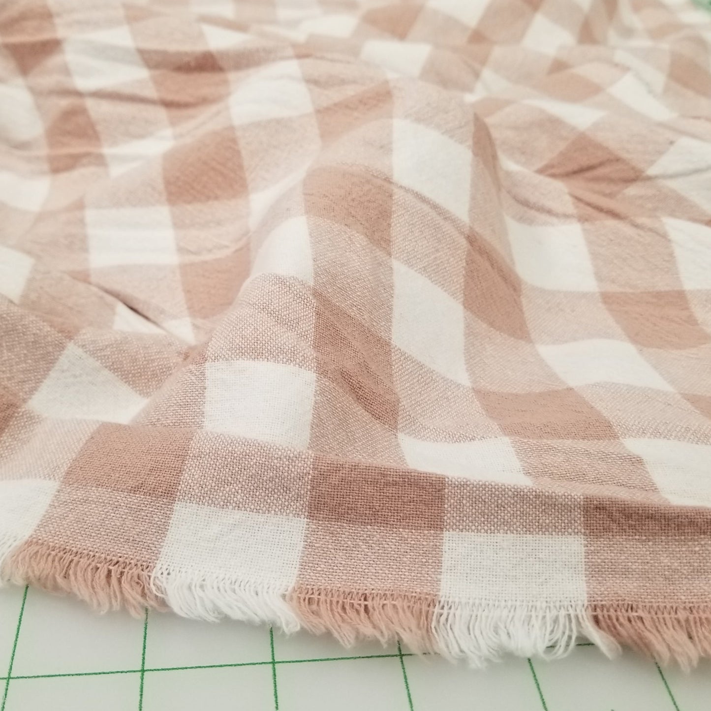 Organic Cotton Checkered Yarn Dyed Rose Mauve Large Gingham 6.34oz Textured Woven- by the yard