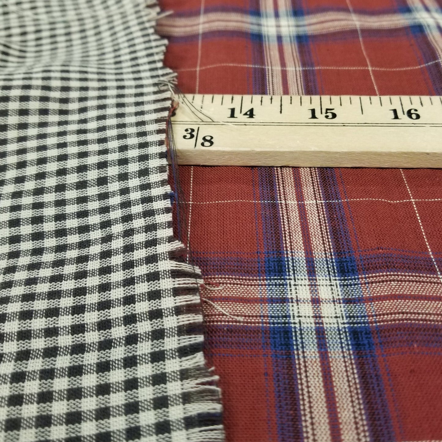 Designer Deadstock Red Plaid with Gingham Black and Khaki Reverse Soft Cotton Double Gauze Woven- by the yard