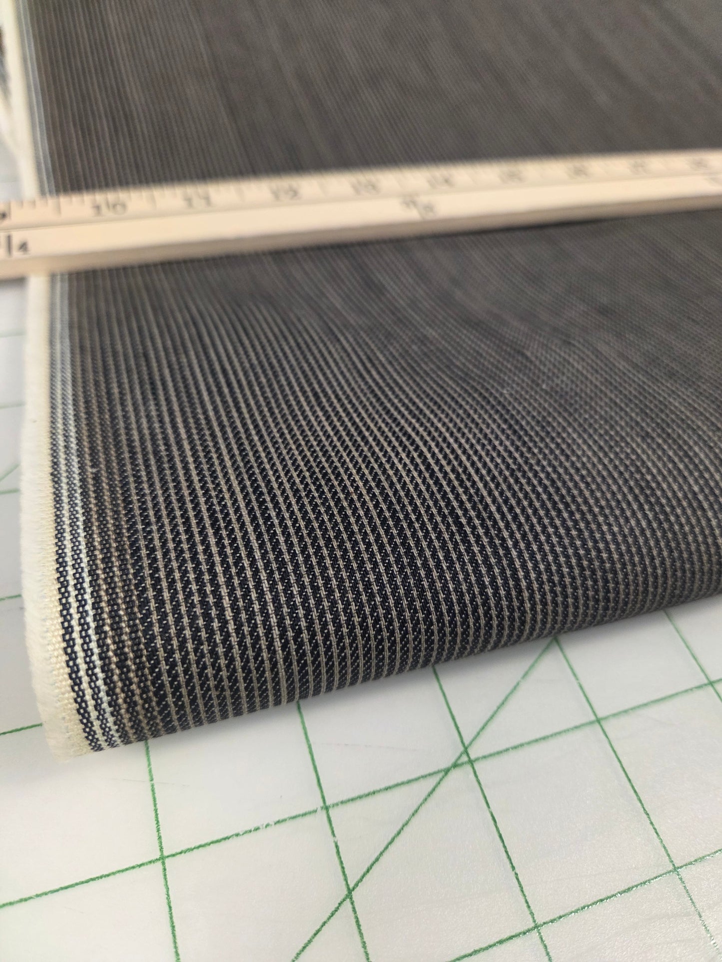 Designer Deadstock Italian Railroad Stripe Brown & Indigo 10oz Stretch Denim- by the yard