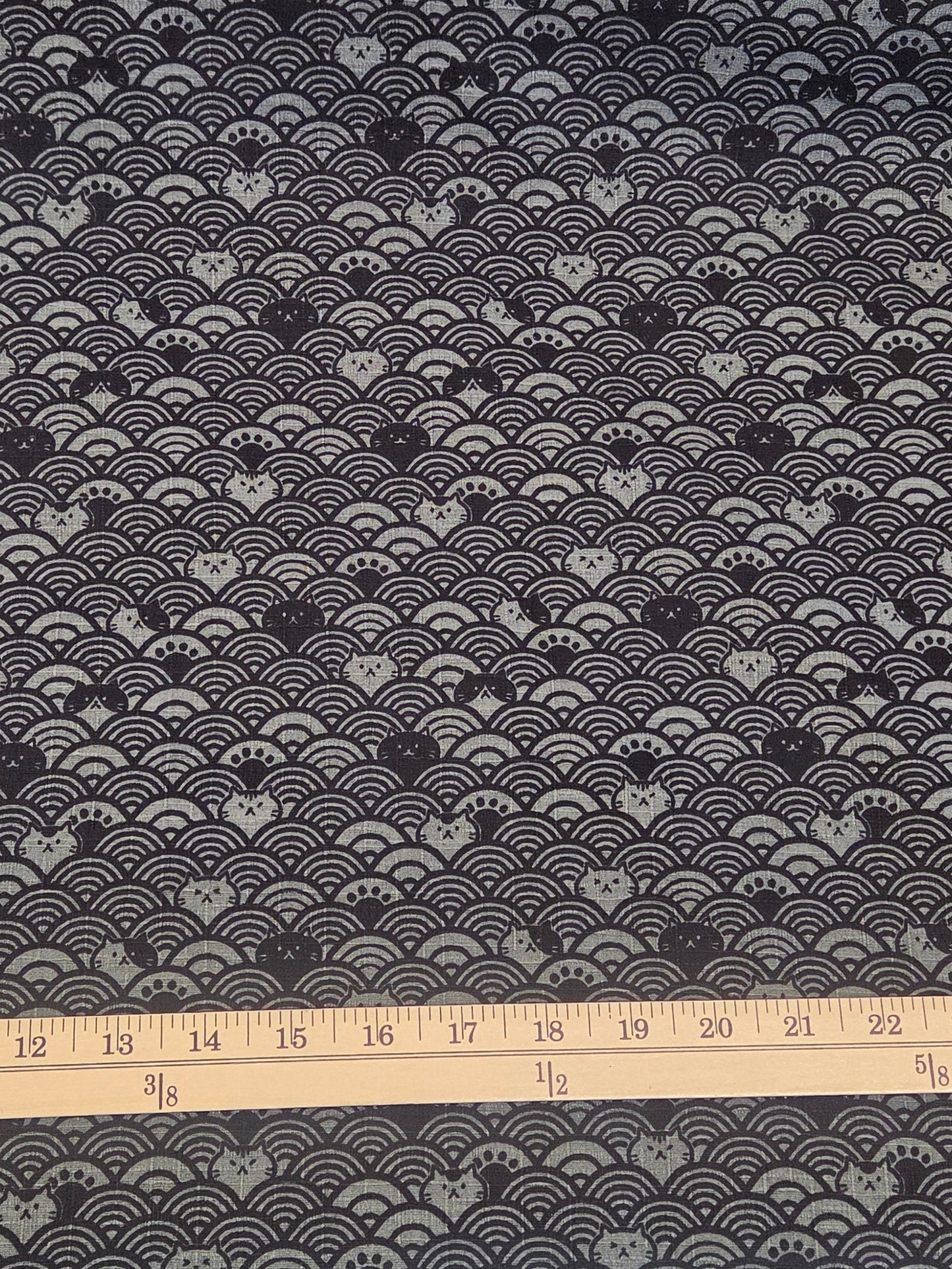 Japan Fabrics: Cats Cosmo Waves Dobby Cotton Gray and Black Woven- by the yard