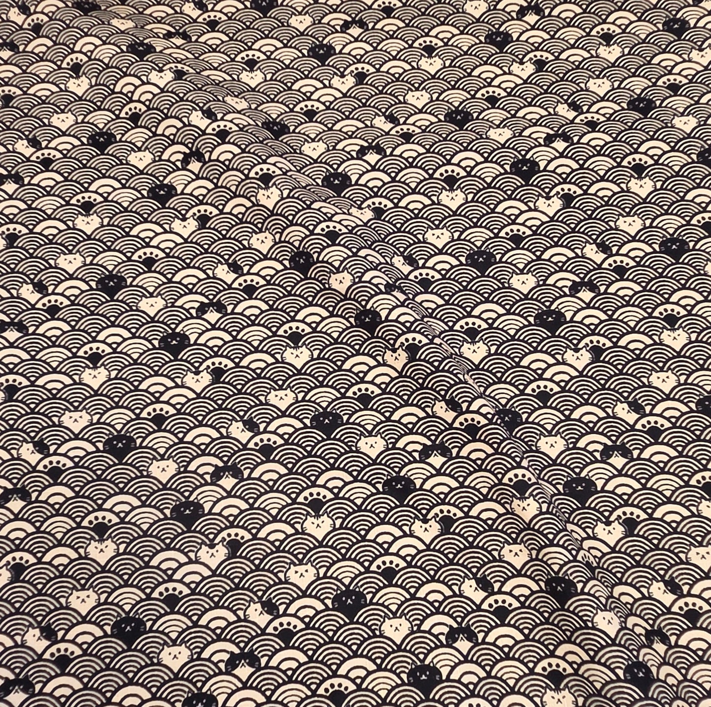 Japan Fabrics: Cats Cosmo Waves Dobby Cotton Black Woven- by the yard
