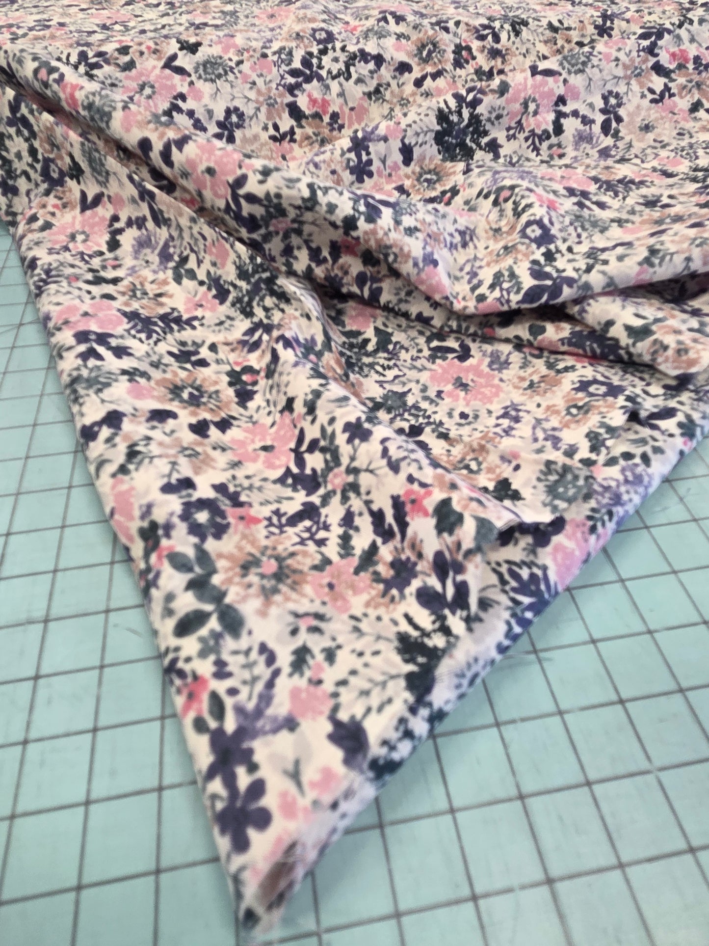 Japan Fabric: Hokkoh Cotton Lawn Floral Pink and Blue 75 GSM Woven-by the yard