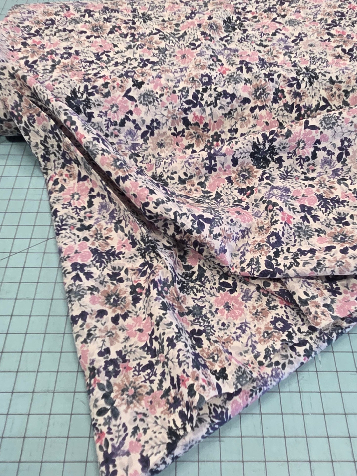 Japan Fabric: Hokkoh Cotton Lawn Floral Pink and Blue 75 GSM Woven-by the yard