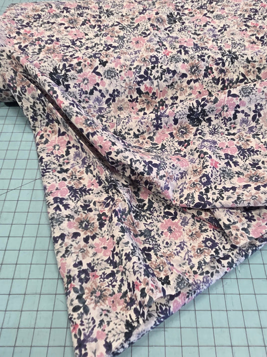 Japan Fabric: Hokkoh Cotton Lawn Floral Pink and Blue  75 GSM Woven-by the yard