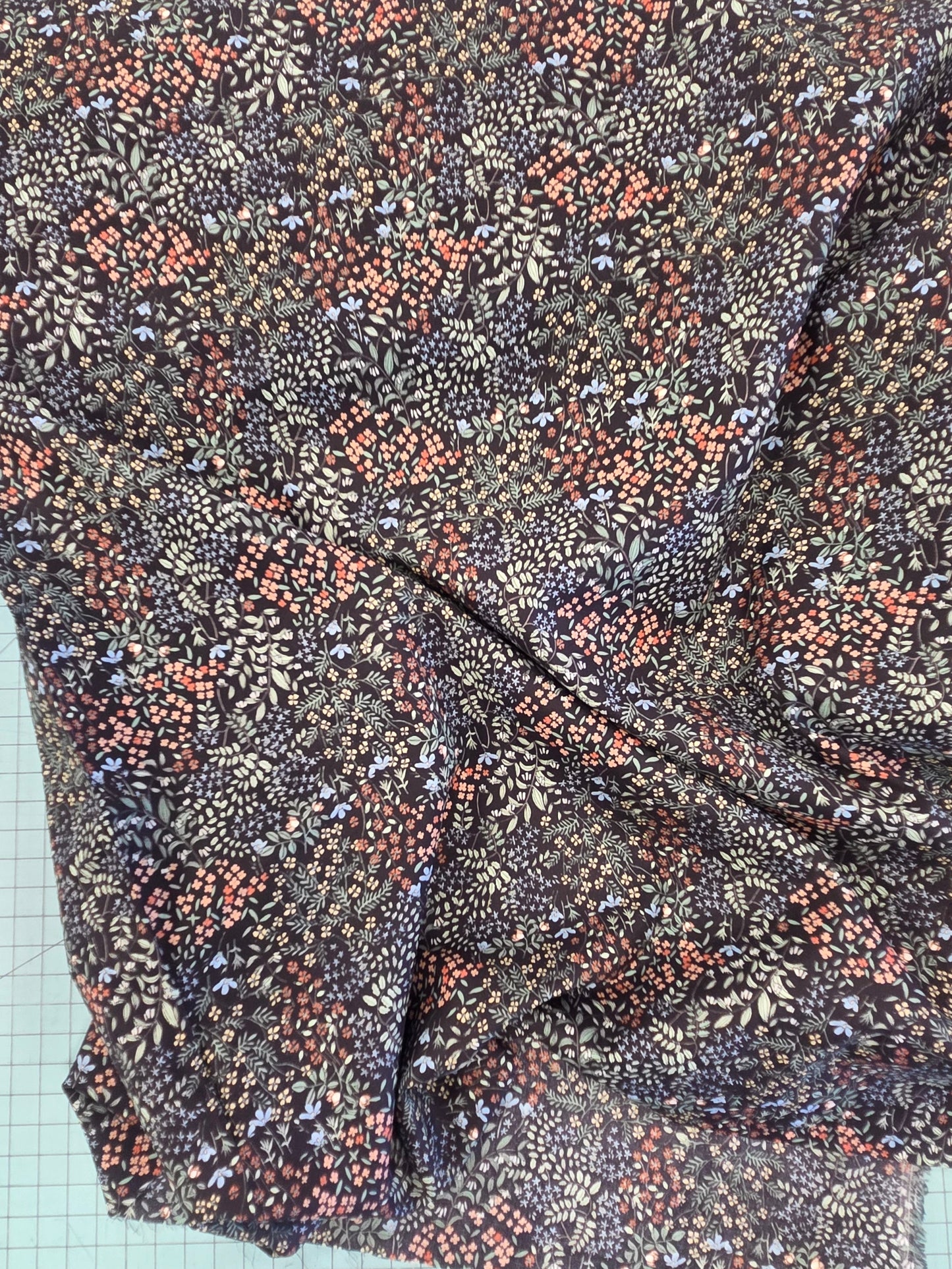 Japan Fabric: Hokkoh Cotton Lawn Scattered Dark Floral 75 GSM Woven-by the yard