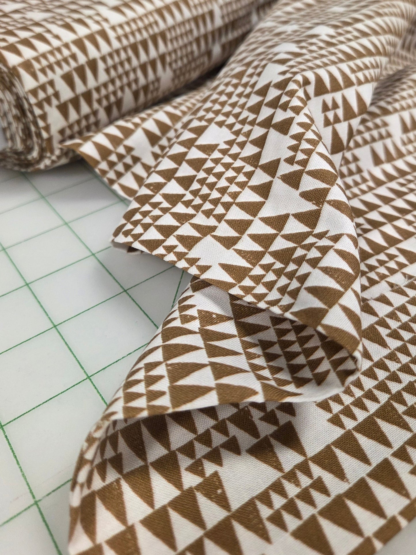 Organic Quilting Cotton Fabric: Upward Brown and Ivory Imprint Abstract Woven by Cloud9- by the half yard