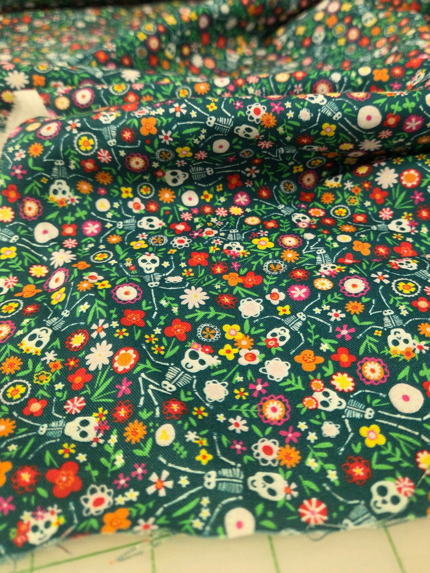 Quilting Cotton Fabric: Skeletons and Multi-Florals 100% Cotton Dashwood Studios Woven- by the half yard