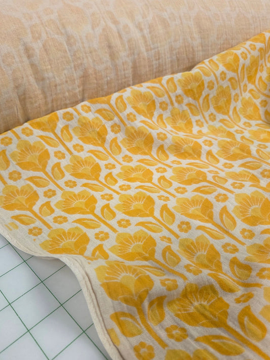 Designer Deadstock Medium Weight Cotton Gauze Vintage Floral Woven- by the yard