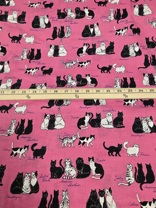End of Bolt: 3 yards of Japan Import: Pink All Breeds Cotton Cats Woven- remnant