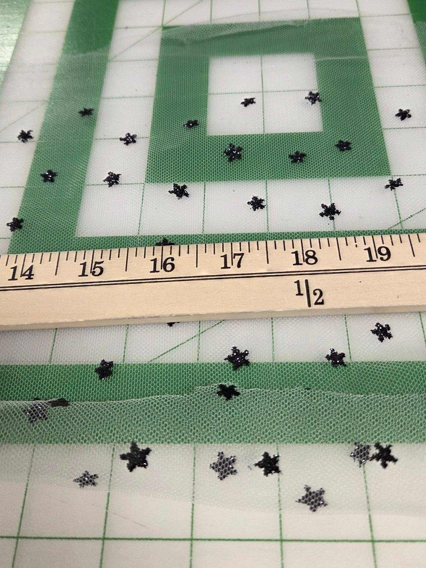 Designer Deadstock Black Glitter Star Special Occasion White Tulle Woven- by the yard