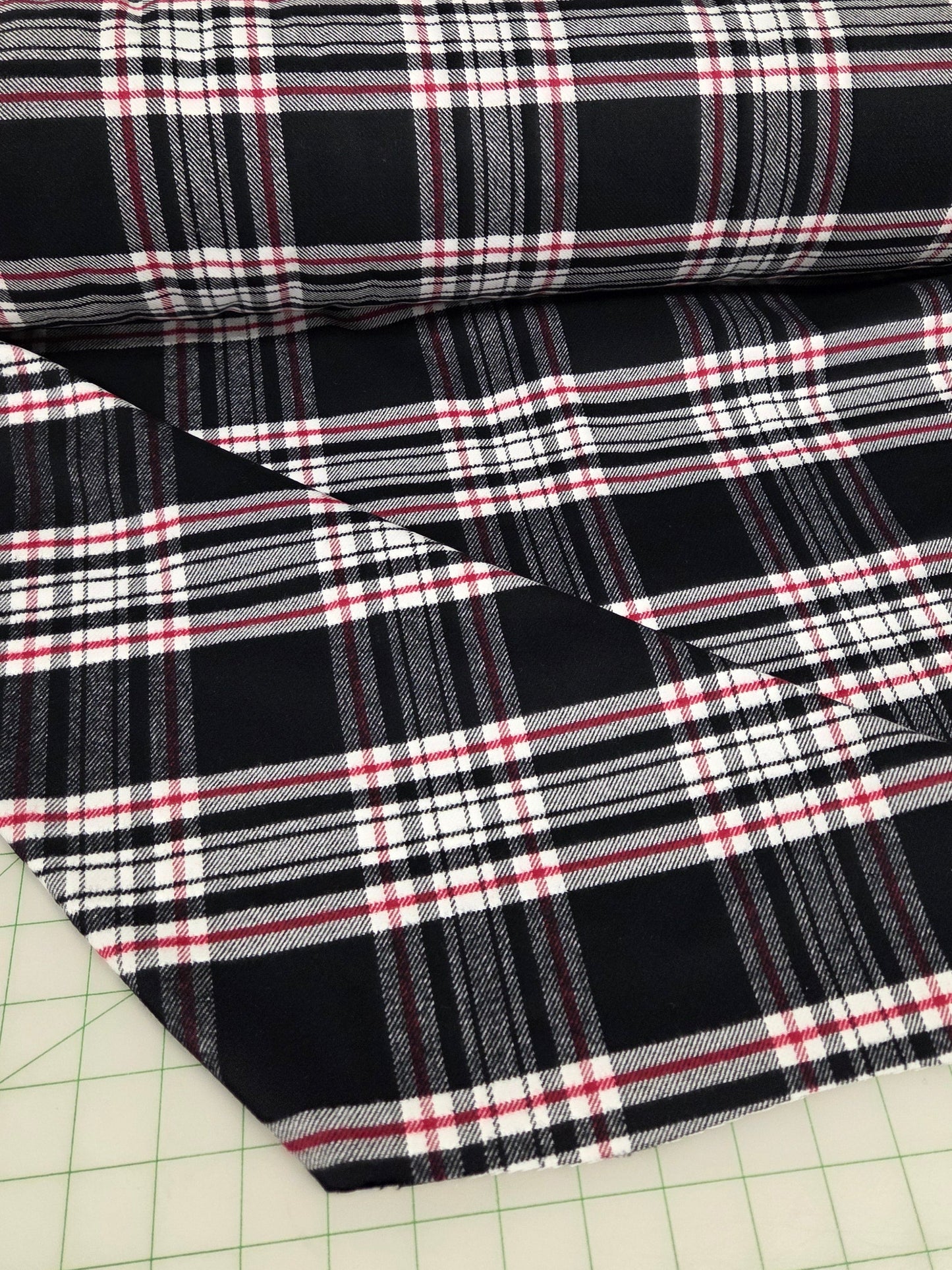 Designer Deadstock Shirting Yarn Dyed Black And Red Plaid Flannel Cotton Woven- by the yard