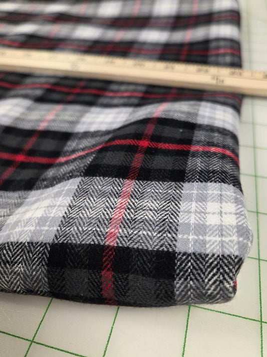 End of Bolt:3 yards of Deadstock Shirting Yarn Dyed Herringbone Weave Black and Red Flannel Cotton Woven- remnant