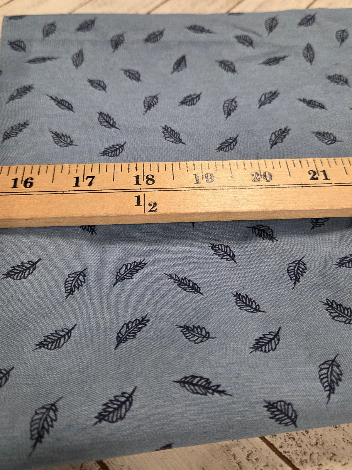 Cotton Blend Printed Fern Leaves Medium Blue Chambray Shirting Woven- by the yard