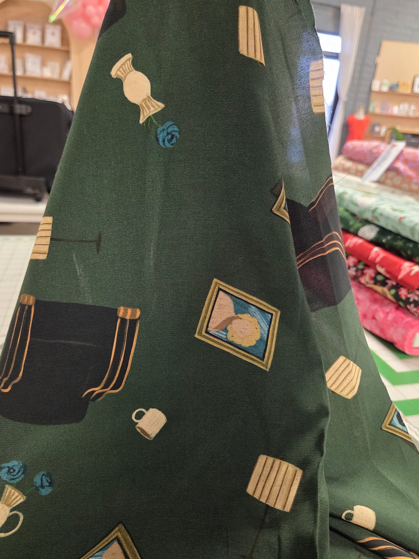 Designer Deadstock Italian Viscose Prints- Twin Peaks Inspired Prints Black Lodge Woven- by the yard