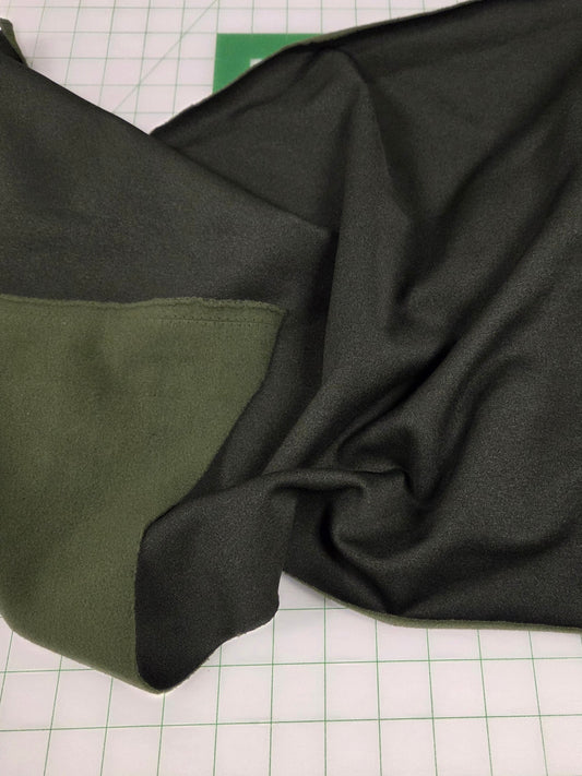 olive green sweatshirt fleece with shell face for garment making sewing clothes.