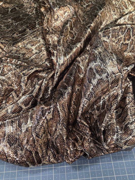Special Occasion Designer Deadstock Metallic Stretch Snakeskin Silver and Gold on a ITY Jersey Knit- By the yard