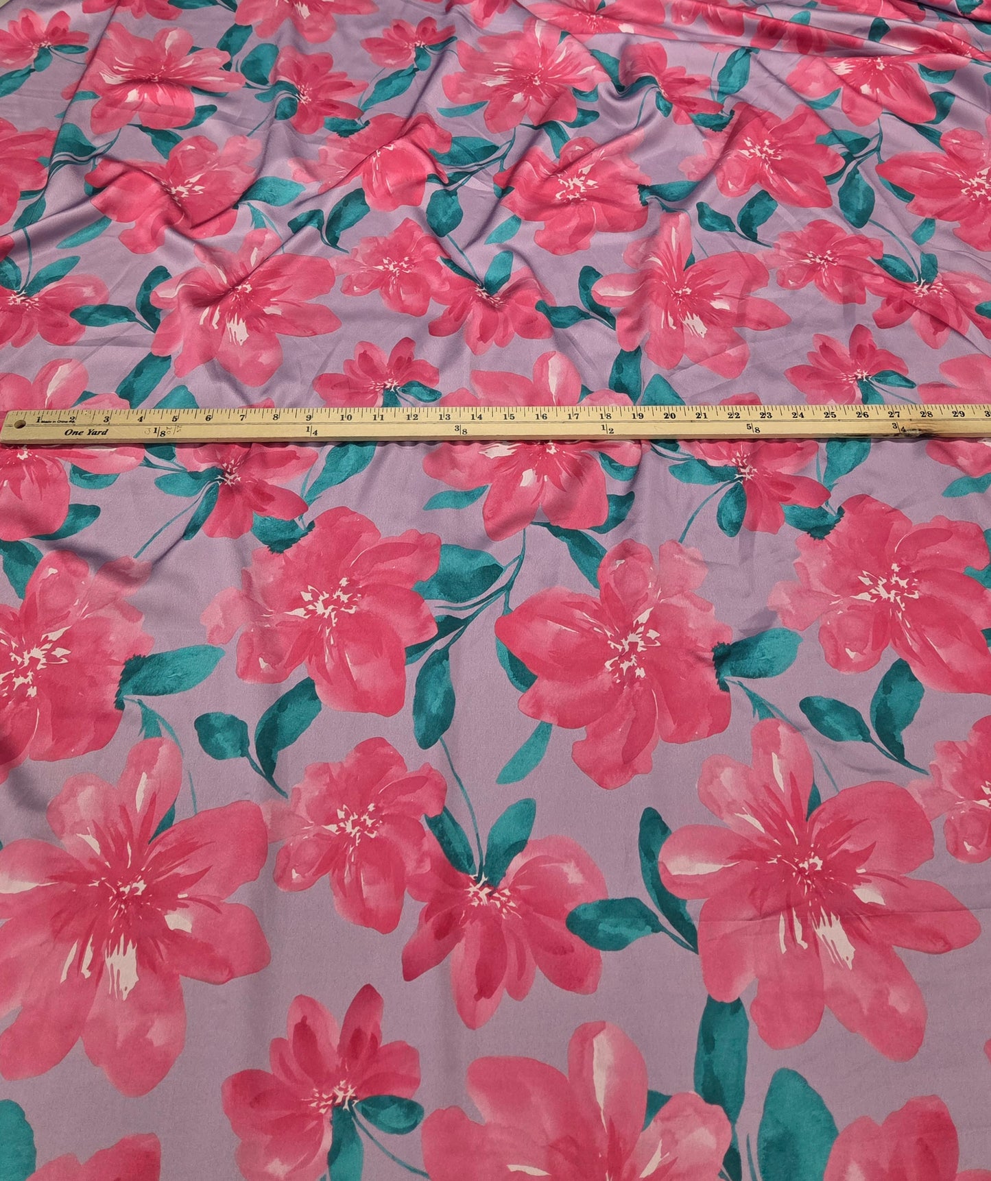 Designer Deadstock Garden Party Purple and Pink Floral Satin Luxe with Slight Sheen Woven- by the yard