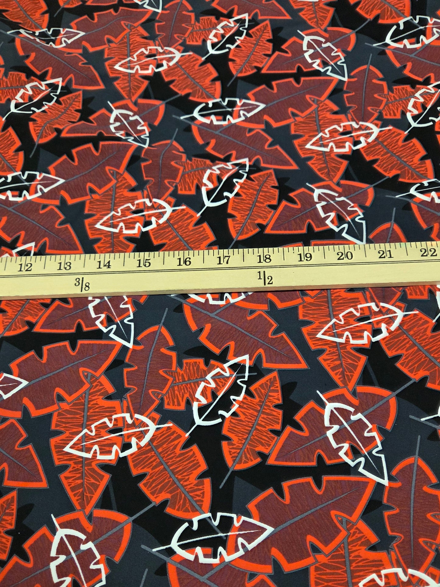 Nylon Spandex Hawaii Tropical Foliage Activewear/Swimwear Black and Red Knit- Sold by the yard