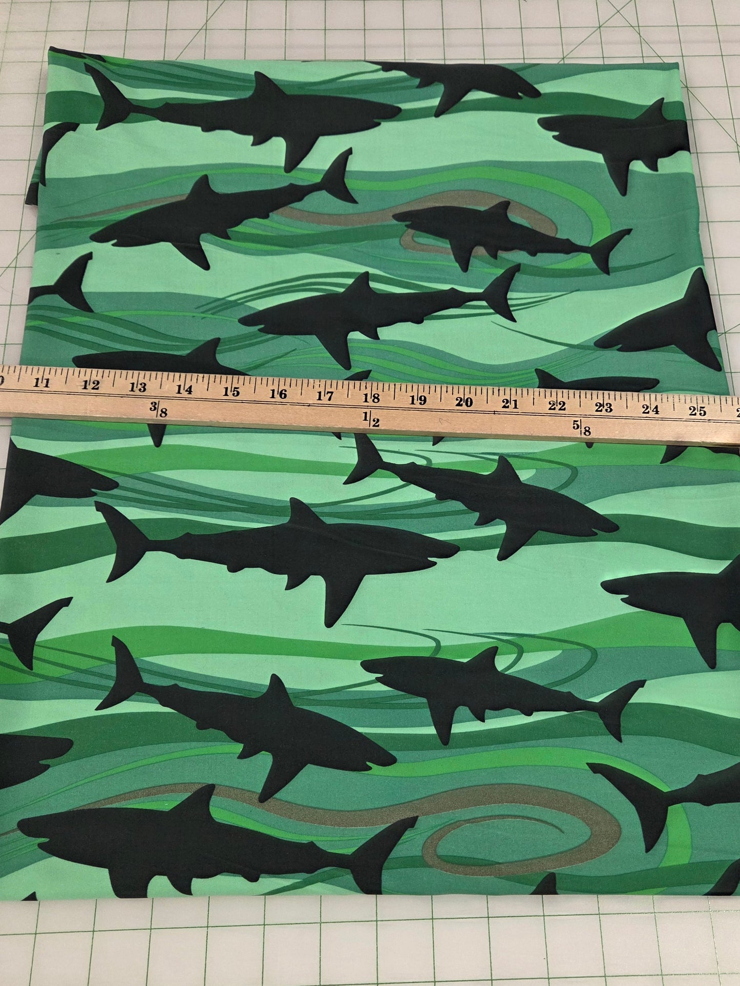 End of BOlt: 2 yards of Swim Performance wear Shark Green and Black Knit- remnant