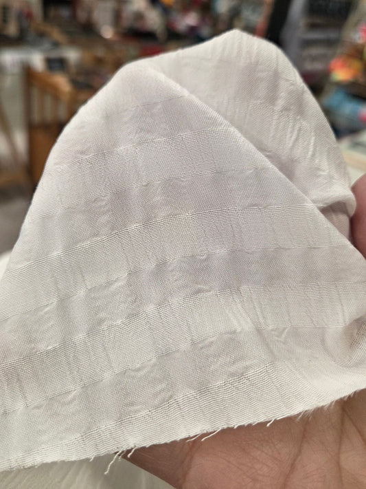 Designer Deadstock White Polyester Spandex Seersucker Woven- by the yard