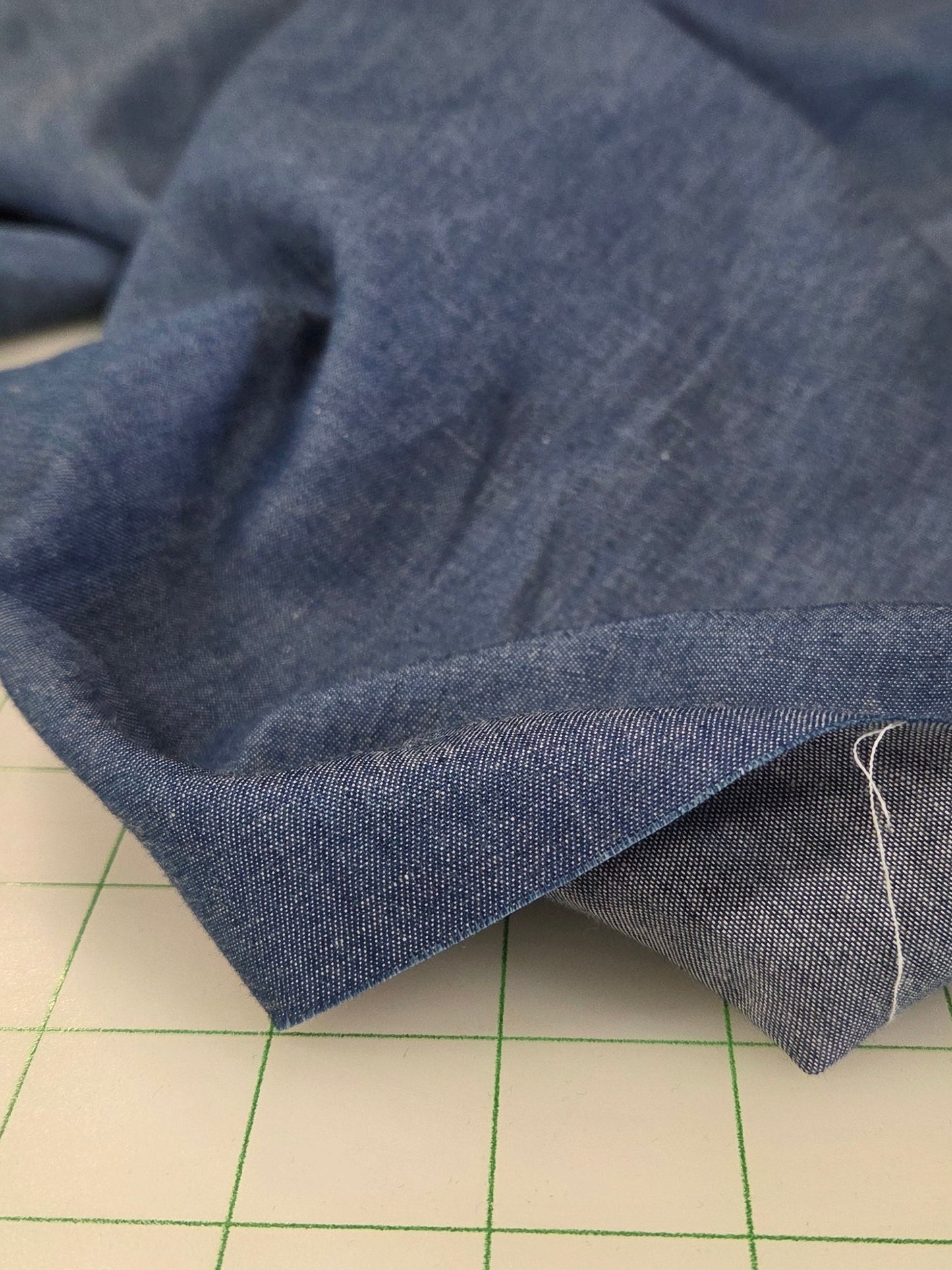 Designer Deadstock #5 Cotton Laundered Medium Blue Chambray Woven Solid- by the yard