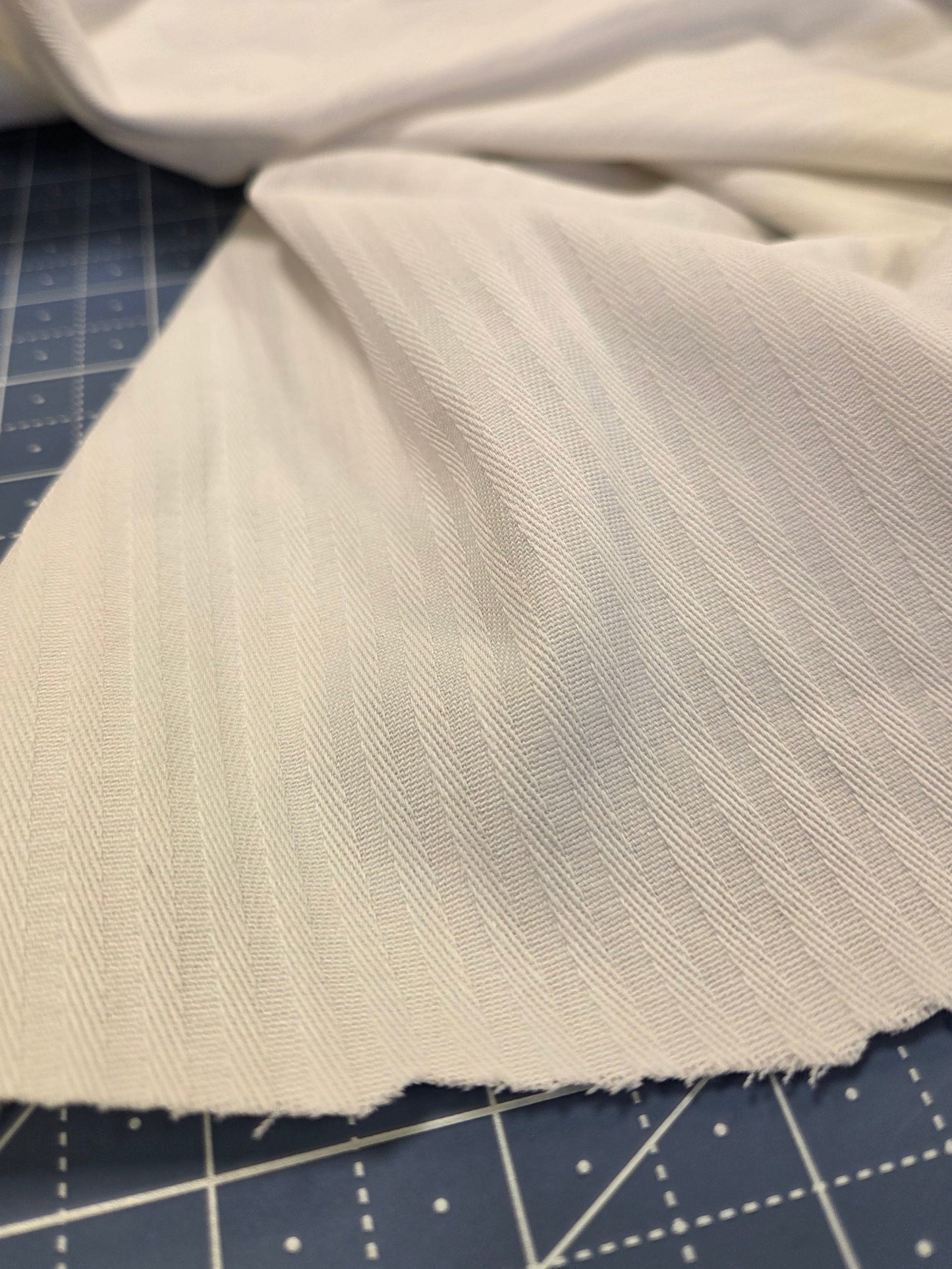 Designer Deadstock White Cotton Spandex Twill Vertical Stripe Woven- by the yard