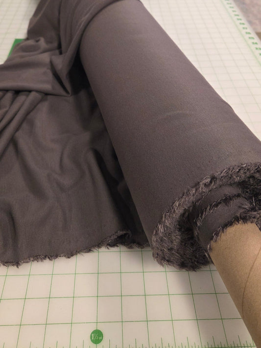 Designer Deadstock Rayon Nylon Spandex Ponte De Roma Brown Gray Solid Knit- by the yard