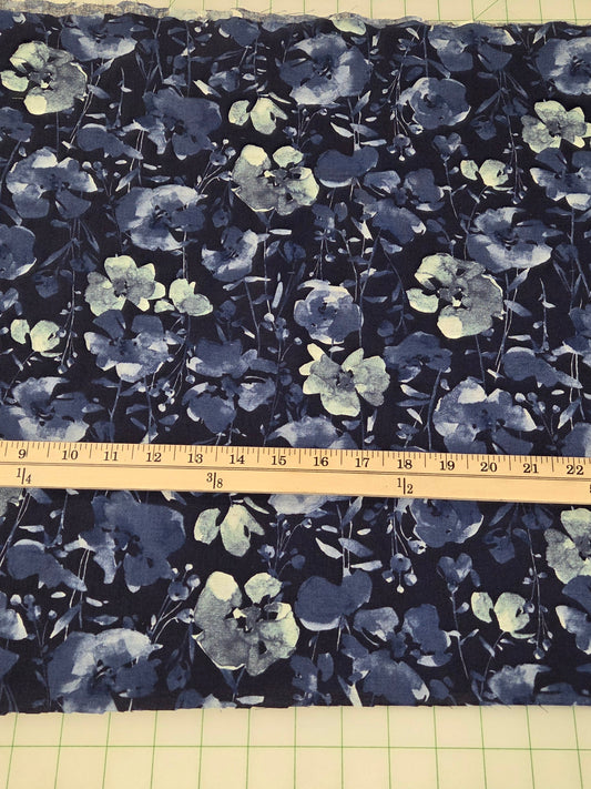 Japan Fabric: Floral Watercolor Blue Cotton Linen Canvas Woven- by the yard